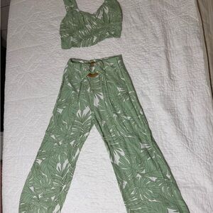 Green Leaf Print Women's Jumpsuit from Ticket